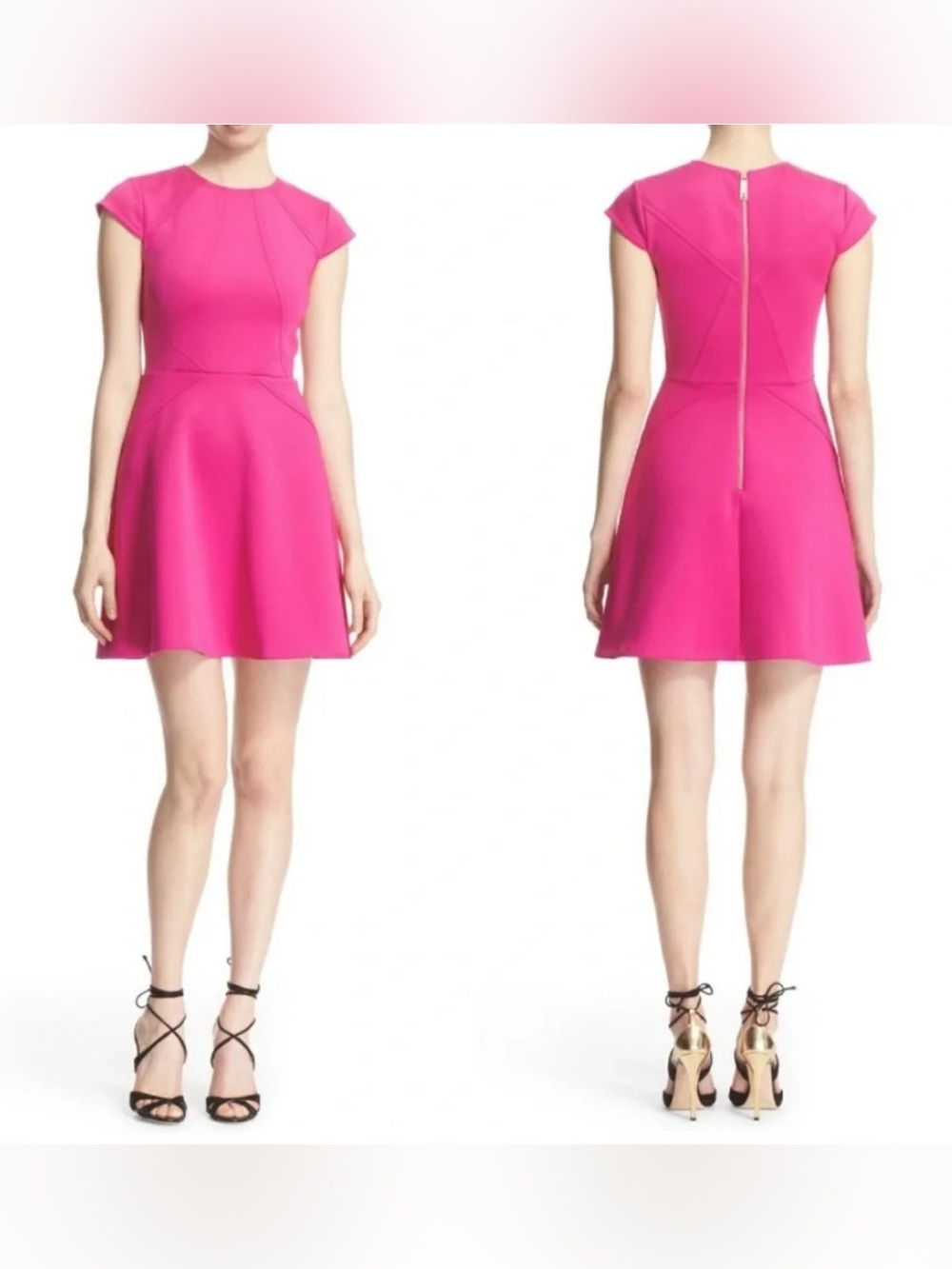 Ted Baker London Hot Pink Magenta Cap-Sleeve Skater Flare Dress Sz 6 / Ted Sz 2
